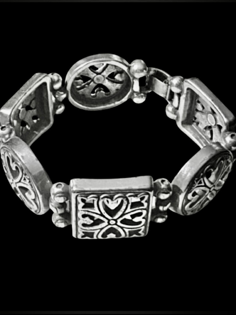 Brighton Ornate Chunky Square & Round Links Bracelet Filigree Heart & Clover
